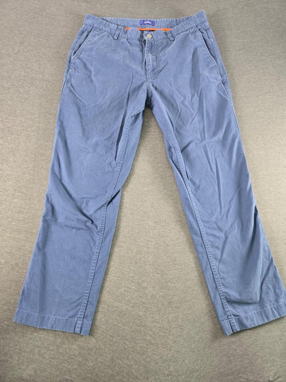 Spoke Pants Mens 35x25 Blue Chino Stretch Straight Leg Canvas Casual Cotton